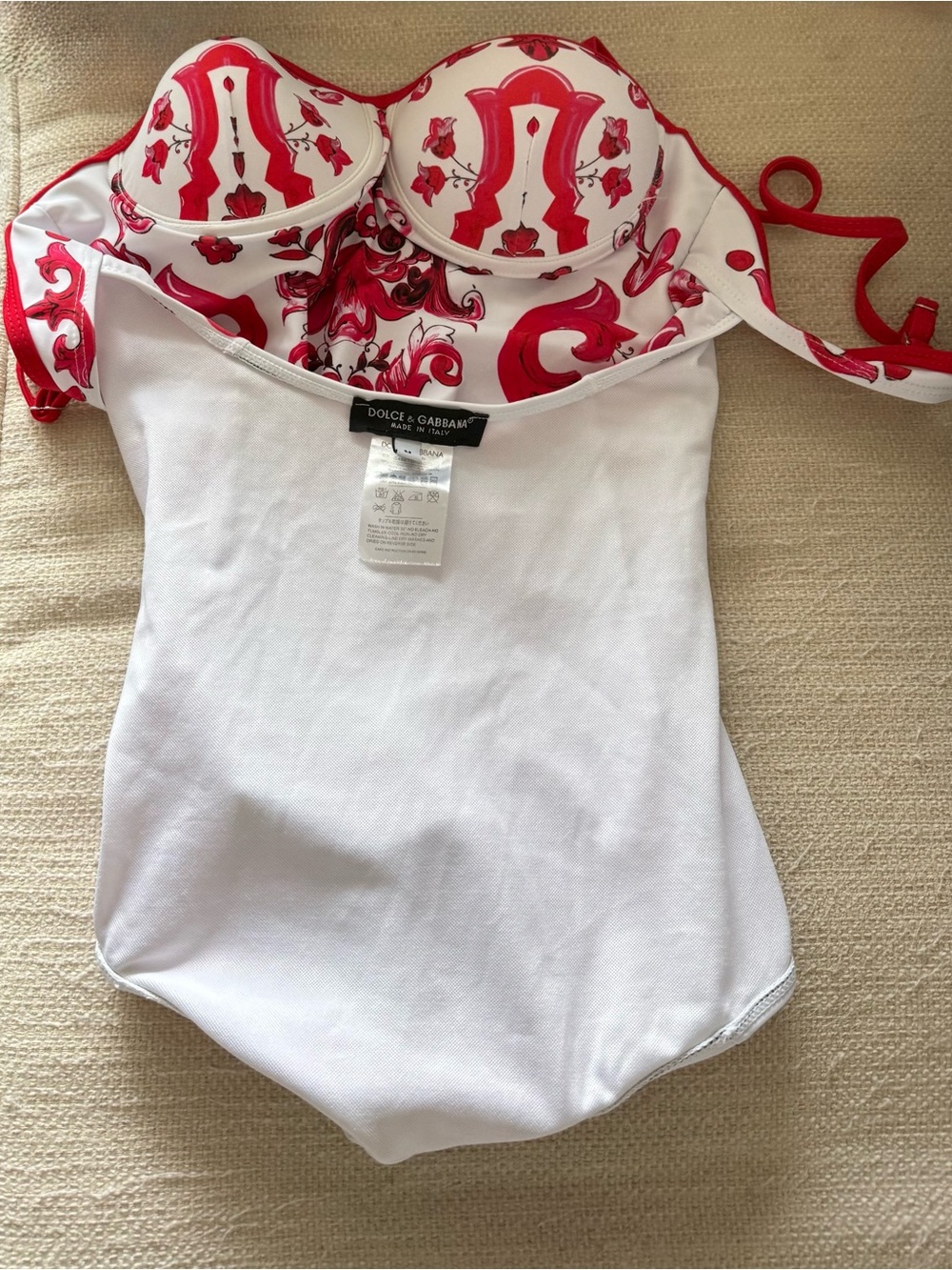 Dolce & Gabbana White and Red One-Piece Swimsuit - Picture 5 of 5